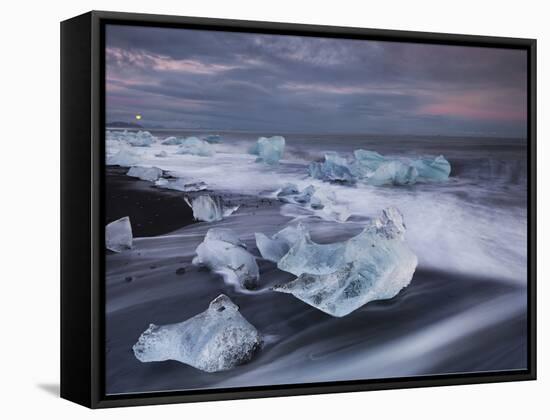 Ice Chunks on the Beach Next to Glacial River Lagoon Jškuls‡rlon (Lake), East Iceland, Iceland-Rainer Mirau-Framed Stretched Canvas