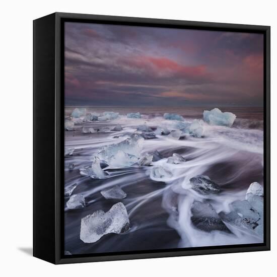 Ice Chunks on the Beach Next to Glacial River Lagoon Jškuls‡rlon (Lake), East Iceland, Iceland-Rainer Mirau-Framed Stretched Canvas