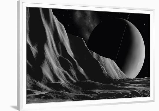 Ice Cliffs Of Miranda - Noir-David A Hardy-Framed Stretched Canvas