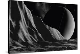 Ice Cliffs Of Miranda - Noir-David A Hardy-Framed Stretched Canvas