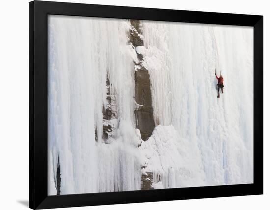 Ice Climber on Weeping Wall Above the Icefields Parkway, Banff National Park, Alberta, Canada-Don Grall-Framed Photographic Print