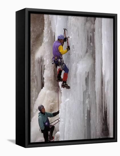Ice Climbing, Ouray, Colorado, USA-Lee Kopfler-Framed Stretched Canvas