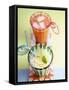 Ice-Cold Lemonade and Pink Grapefruit Juice in Glasses-null-Framed Stretched Canvas