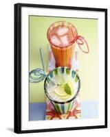 Ice-Cold Lemonade and Pink Grapefruit Juice in Glasses-null-Framed Photographic Print