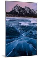 Ice cracks along Abraham Lake in Banff, Canada with purple clouds and scenic mountains-David Chang-Mounted Premium Photographic Print