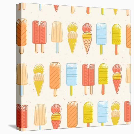 Ice Cream Background. Seamless Pattern. Summer Background. Hipster Illustration. Summer Print. Vect-adehoidar-Stretched Canvas