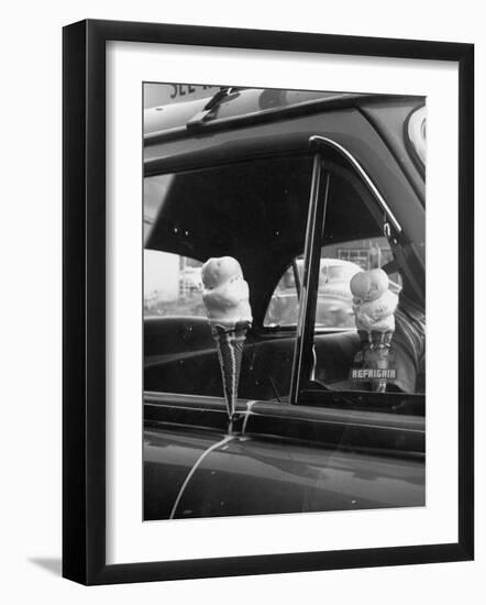 Ice Cream Cone Melting Outside Rolled Up Window of Air Conditioned Car-John Dominis-Framed Photographic Print