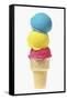 Ice Cream Cone with Scoops of Different Coloured Ice Cream-Kai Stiepel-Framed Stretched Canvas