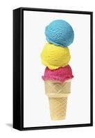 Ice Cream Cone with Scoops of Different Coloured Ice Cream-Kai Stiepel-Framed Stretched Canvas