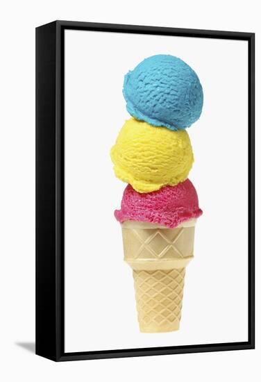 Ice Cream Cone with Scoops of Different Coloured Ice Cream-Kai Stiepel-Framed Stretched Canvas