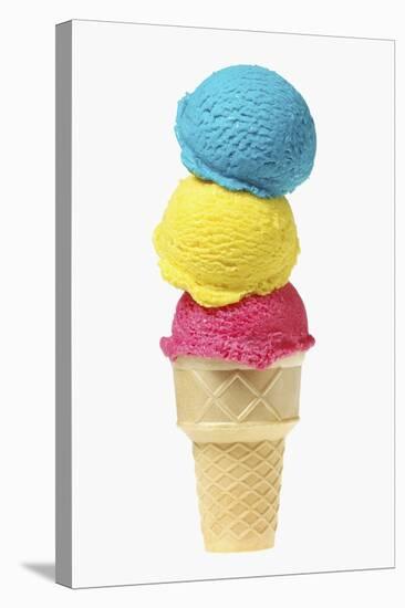 Ice Cream Cone with Scoops of Different Coloured Ice Cream-Kai Stiepel-Stretched Canvas