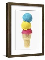 Ice Cream Cone with Scoops of Different Coloured Ice Cream-Kai Stiepel-Framed Photographic Print