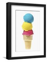 Ice Cream Cone with Scoops of Different Coloured Ice Cream-Kai Stiepel-Framed Photographic Print