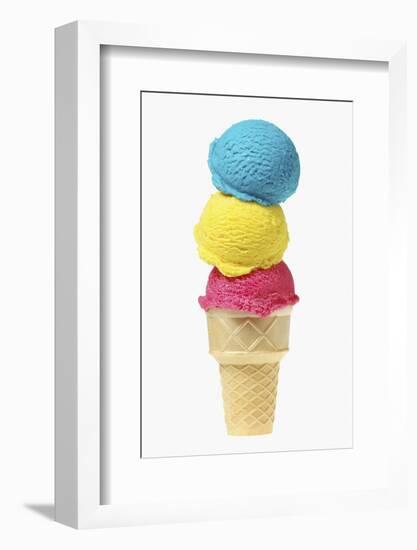 Ice Cream Cone with Scoops of Different Coloured Ice Cream-Kai Stiepel-Framed Photographic Print
