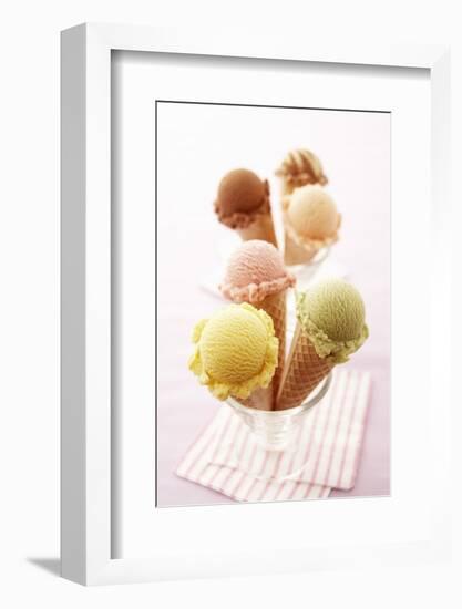 Ice Cream Cones with Different Flavours of Ice Cream-Marc O^ Finley-Framed Photographic Print