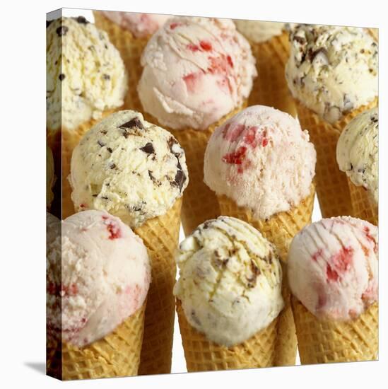 Ice Cream Cones with Different Kinds of Ice Cream-Dave King-Stretched Canvas
