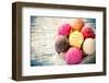 Ice Cream Scoops on Wooden Table, Close-Up.-Kesu01-Framed Photographic Print