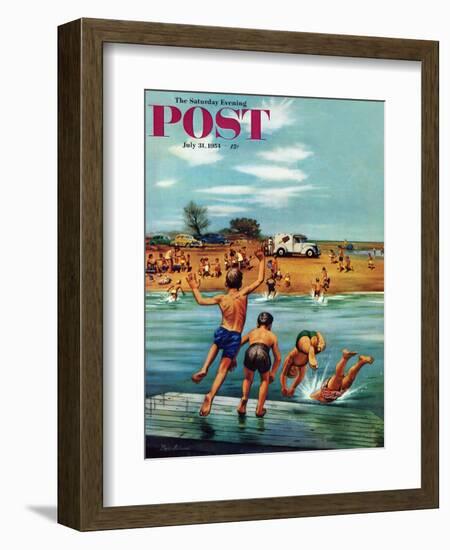 "Ice Cream Truck at the Beach" Saturday Evening Post Cover, July 31, 1954-Stevan Dohanos-Framed Giclee Print