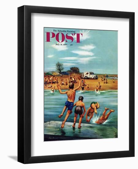 "Ice Cream Truck at the Beach" Saturday Evening Post Cover, July 31, 1954-Stevan Dohanos-Framed Giclee Print