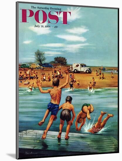 "Ice Cream Truck at the Beach" Saturday Evening Post Cover, July 31, 1954-Stevan Dohanos-Mounted Giclee Print