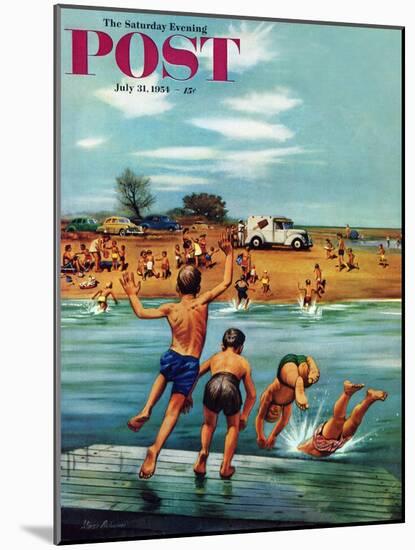 "Ice Cream Truck at the Beach" Saturday Evening Post Cover, July 31, 1954-Stevan Dohanos-Mounted Giclee Print