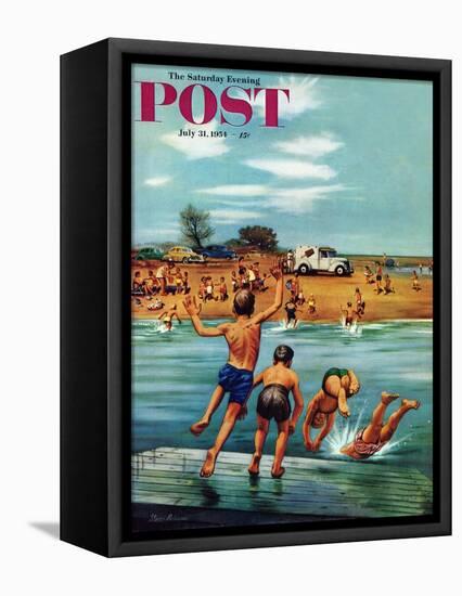 "Ice Cream Truck at the Beach" Saturday Evening Post Cover, July 31, 1954-Stevan Dohanos-Framed Stretched Canvas