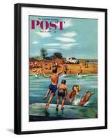 "Ice Cream Truck at the Beach" Saturday Evening Post Cover, July 31, 1954-Stevan Dohanos-Framed Giclee Print