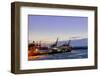 Ice Drift, Floes Floating on the Elbe, Harbour Cranes, Evening Mood, …velgšnne-Axel Schmies-Framed Photographic Print