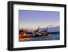 Ice Drift, Floes Floating on the Elbe, Harbour Cranes, Evening Mood, …velgšnne-Axel Schmies-Framed Photographic Print