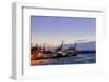 Ice Drift, Floes Floating on the Elbe, Harbour Cranes, Evening Mood, …velgšnne-Axel Schmies-Framed Photographic Print