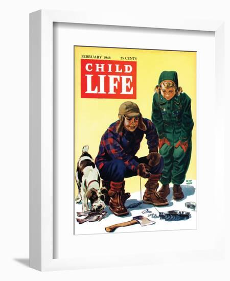 Ice Fishing - Child Life, February 1946-Keith Ward-Framed Giclee Print