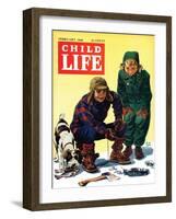 Ice Fishing - Child Life, February 1946-Keith Ward-Framed Giclee Print