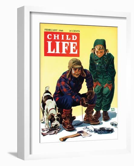 Ice Fishing - Child Life, February 1946-Keith Ward-Framed Giclee Print