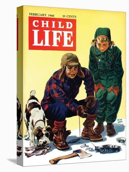 Ice Fishing - Child Life, February 1946-Keith Ward-Stretched Canvas