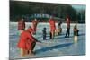 Ice Fishing in Red-null-Mounted Art Print