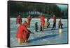 Ice Fishing in Red-null-Framed Stretched Canvas