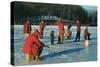 Ice Fishing in Red-null-Stretched Canvas