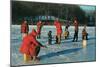 Ice Fishing in Red-null-Mounted Premium Giclee Print