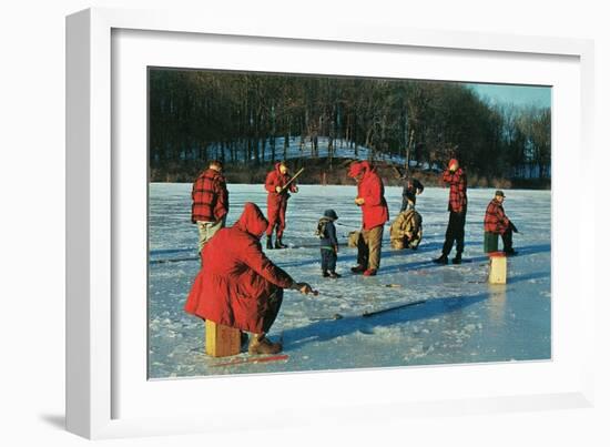 Ice Fishing in Red-null-Framed Art Print