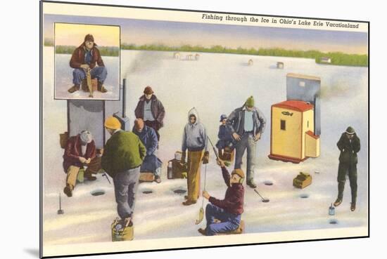 Ice Fishing, Lake Erie, Ohio-null-Mounted Art Print