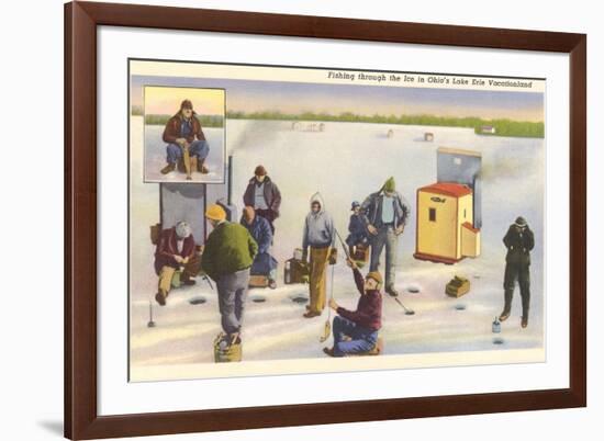 Ice Fishing, Lake Erie, Ohio-null-Framed Premium Giclee Print