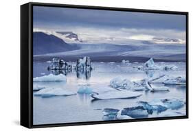 Ice floes in the lagoon at Jokulsarlon, Vatnajokull National Park-Nigel Hicks-Framed Stretched Canvas