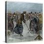 Ice Hockey : a ladies match on the lake in Wimbledon Park (later colouration)-Arthur Hopkins-Stretched Canvas