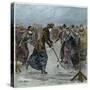 Ice Hockey : a ladies match on the lake in Wimbledon Park (later colouration)-Arthur Hopkins-Stretched Canvas