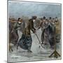 Ice Hockey : a ladies match on the lake in Wimbledon Park (later colouration)-Arthur Hopkins-Mounted Giclee Print