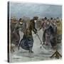 Ice Hockey : a ladies match on the lake in Wimbledon Park (later colouration)-Arthur Hopkins-Stretched Canvas