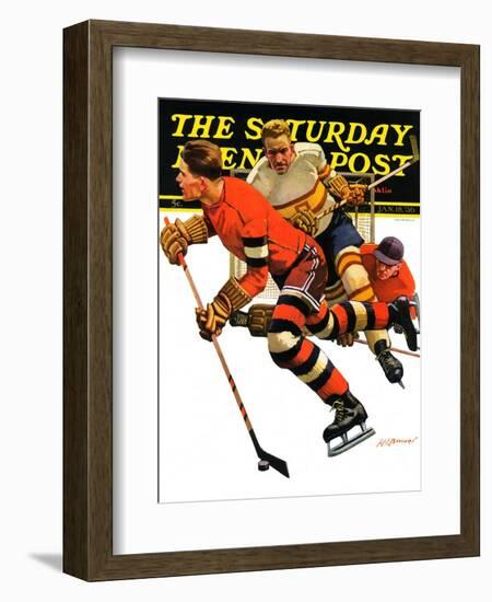 "Ice Hockey Match," Saturday Evening Post Cover, January 18, 1936-Maurice Bower-Framed Giclee Print