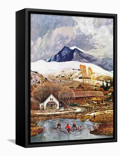 "Ice Hockey on Mountain Pond", December 13, 1958-John Clymer-Framed Stretched Canvas