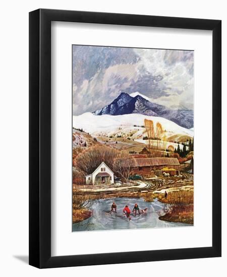 "Ice Hockey on Mountain Pond", December 13, 1958-John Clymer-Framed Giclee Print