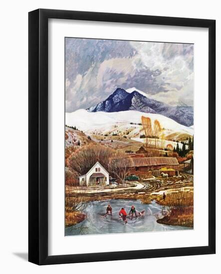 "Ice Hockey on Mountain Pond", December 13, 1958-John Clymer-Framed Giclee Print